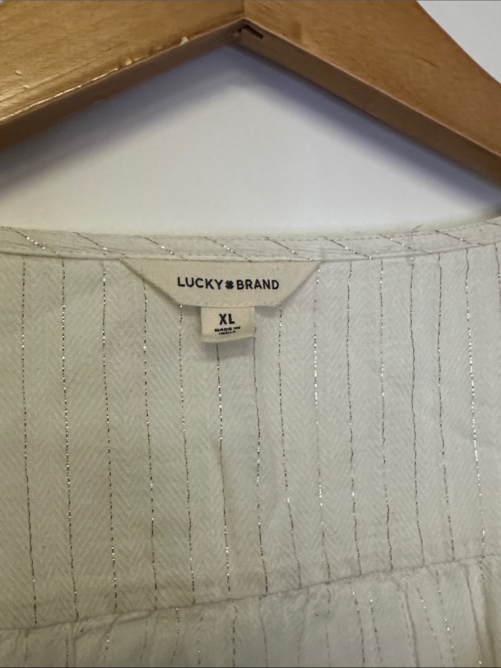Lucky Brand Metallic Stripe Embroidered Cotton Peasant Top - Picture 2 of 6